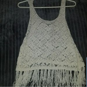 Cream boho fringe tank